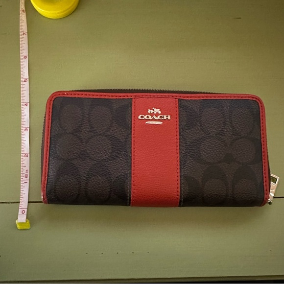 Brown & Orange Coach Leather Accordion Zip Wallet - Picture 11 of 12